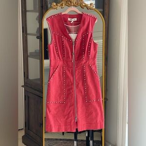 NWT Diane von Furstenberg Zip-Front Red Studded Sheath Dress